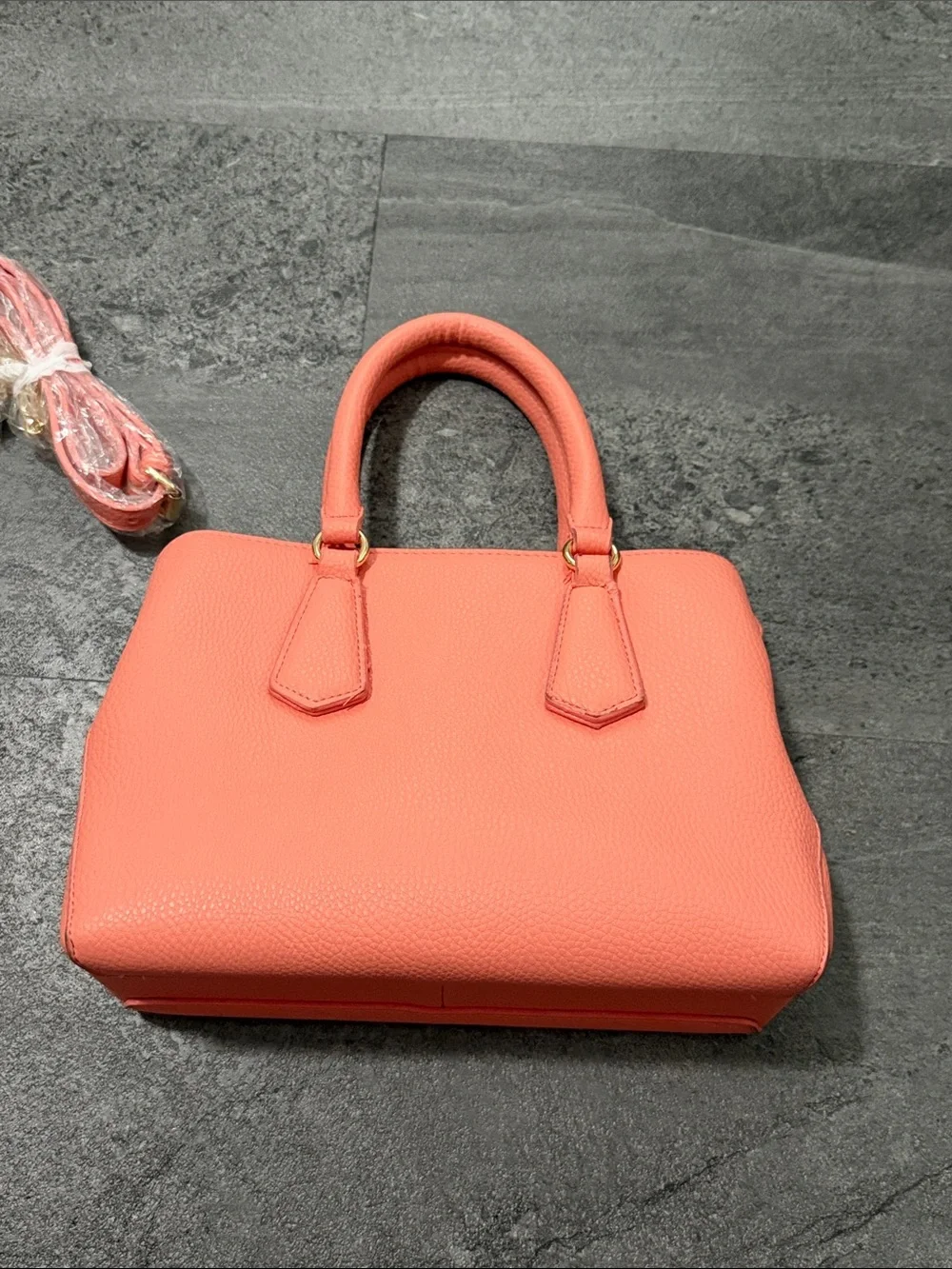 Steve Madden Coral Pink Pebbled Satchel with Strap & Pouch